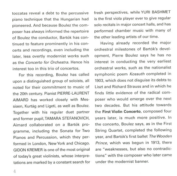 Béla Bartók, Pierre-Laurent Aimard, Tamara Stefanovich, Gidon Kremer, Yuri Bashmet, London Symphony Orchestra, Berliner Philharmoniker, Pierre Boulez - Concertos (CD)