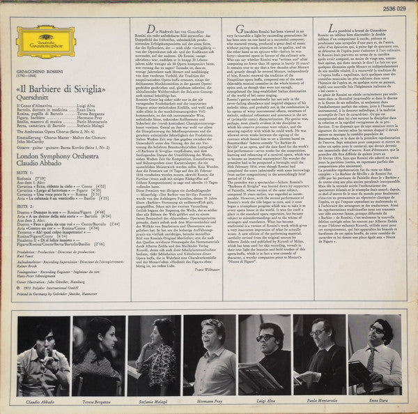 Gioacchino Rossini, Hermann Prey , Teresa Berganza, Luigi Alva, Enzo Dara, Paolo Montarsolo London Symphony Orchestra, Claudio Abbado -  Rossini: Il Barbiere Di Siviglia (Querschnitt) (Vinyl)