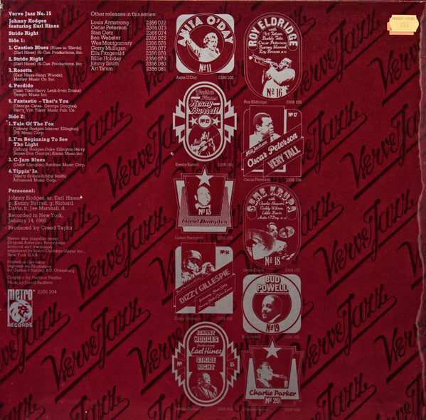 Johnny Hodges, Earl Hines - Stride Right - Verve Jazz No. 15 (Vinyl)