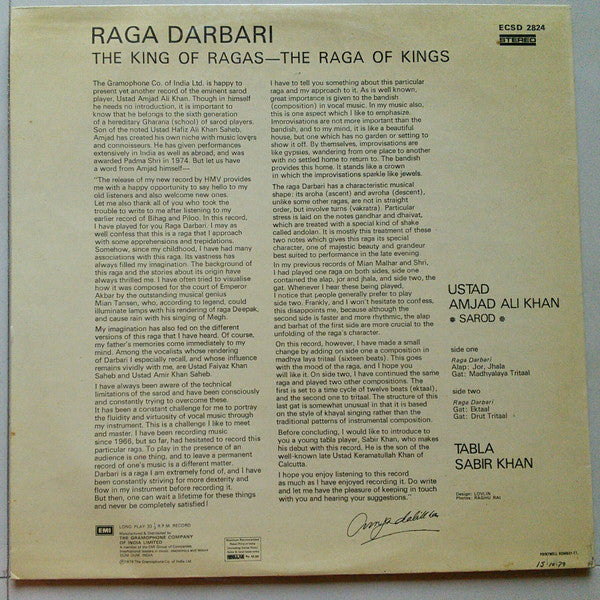 Amjad Ali Khan - Raga Darbari (The King Of Ragas—The Raga Of Kings) (Vinyl)