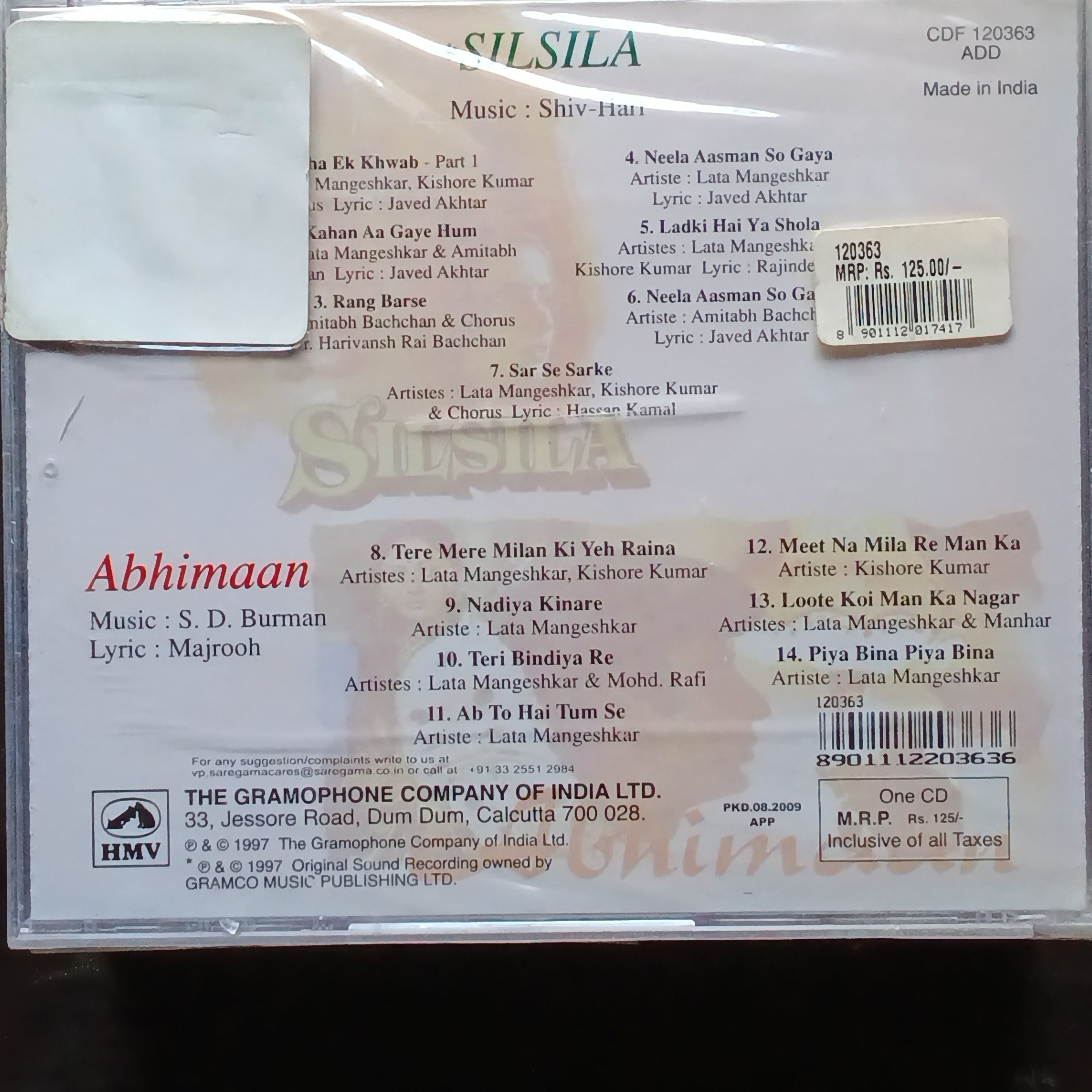 Shiv-Hari + S D Burman - Silsila + Abhimaan (CD)