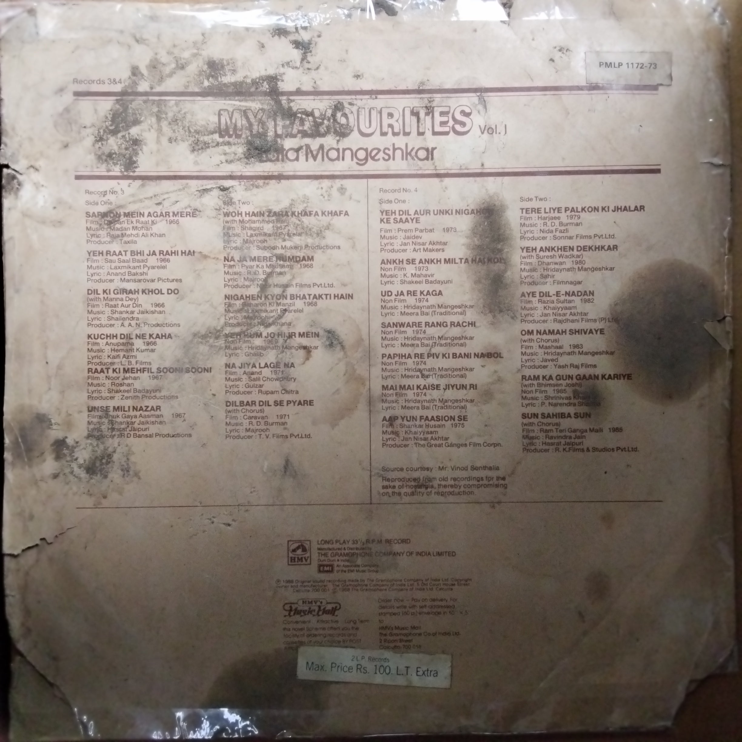 Lata Mangeshkar  - My Favourites Vol. 1 (1967 - 1985) (Vinyl)