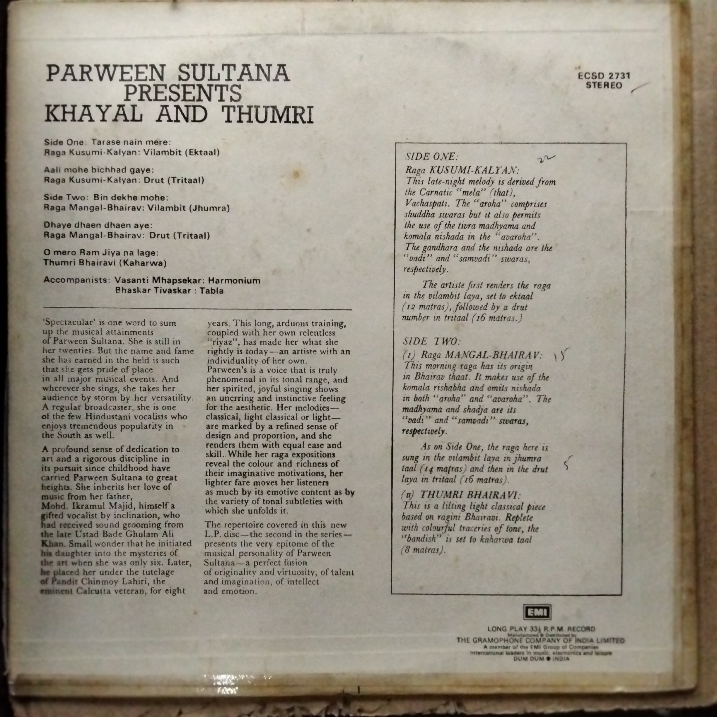 Parween Sultana - Khayal & Thumri (Vinyl)