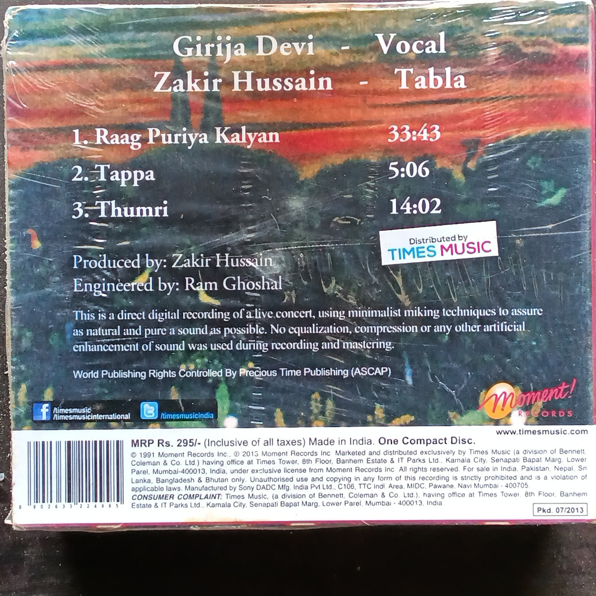 Girija Devi With Zakir Hussain  - Vocal  (CD)