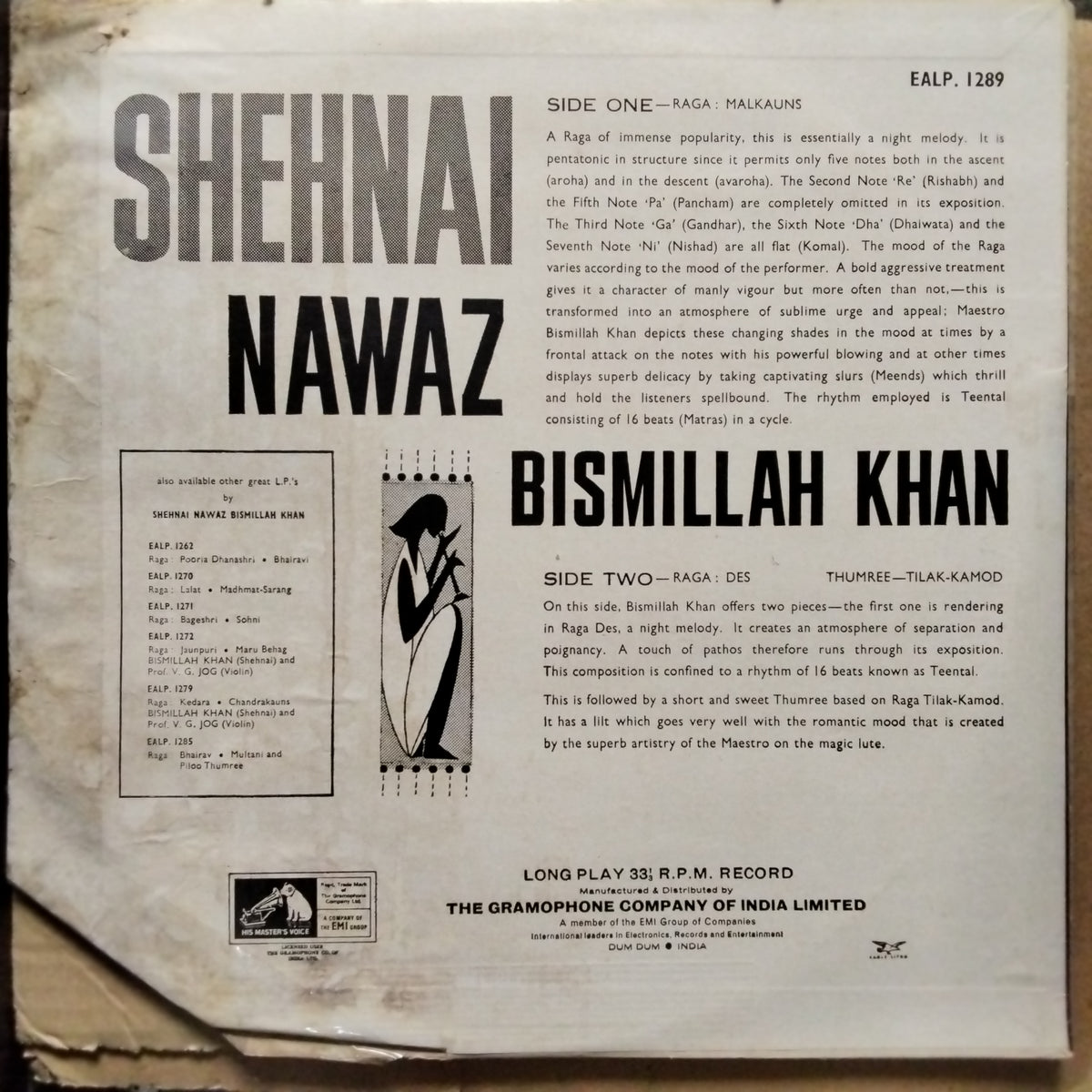 Shehnai Nawaz Bismillah Khan - Raga Malkauns • Raga Des-Tilak Kamod (Vinyl)