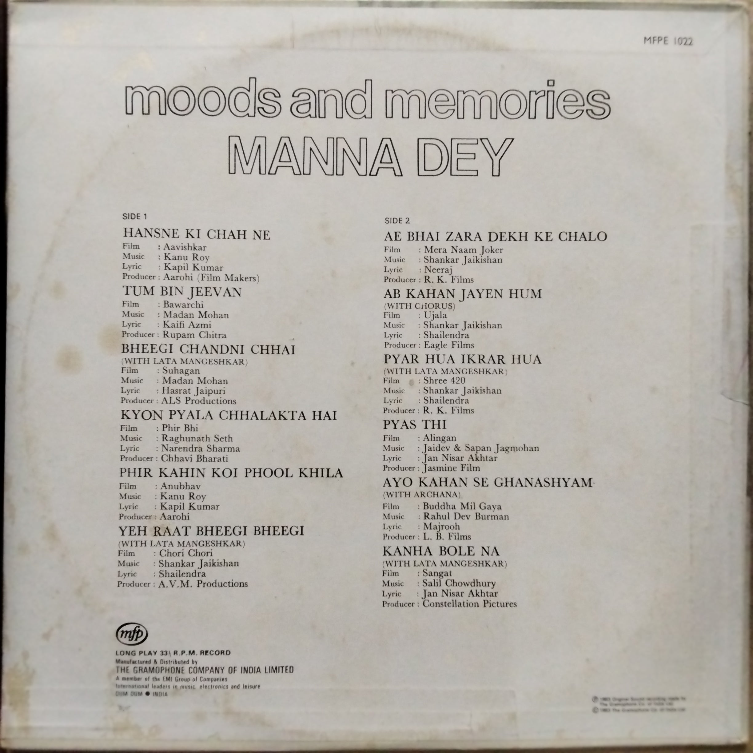 Manna Dey  - Moods And Memories (Vinyl)