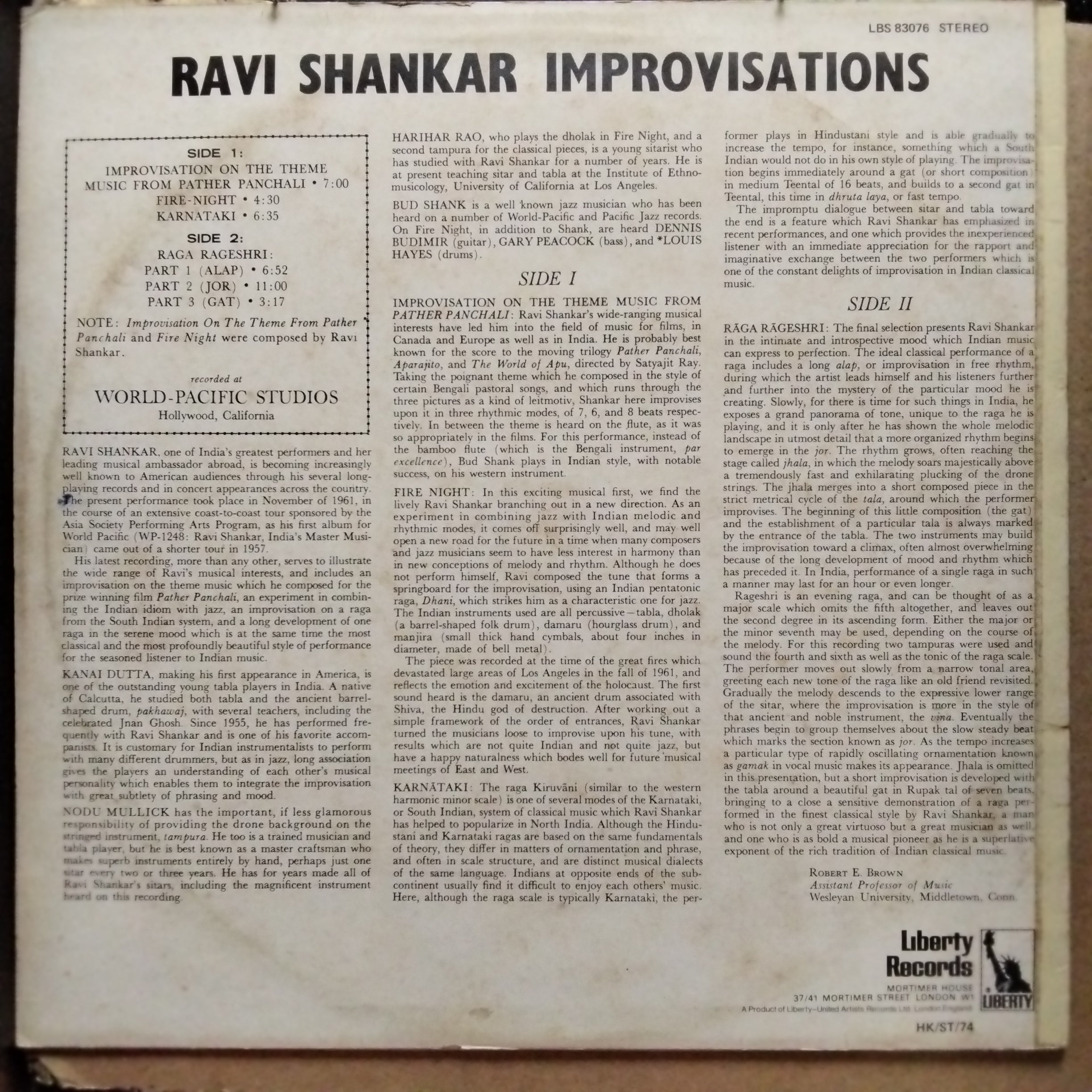 Ravi Shankar  - Improvisations And Theme From Pather Panchali (Vinyl)