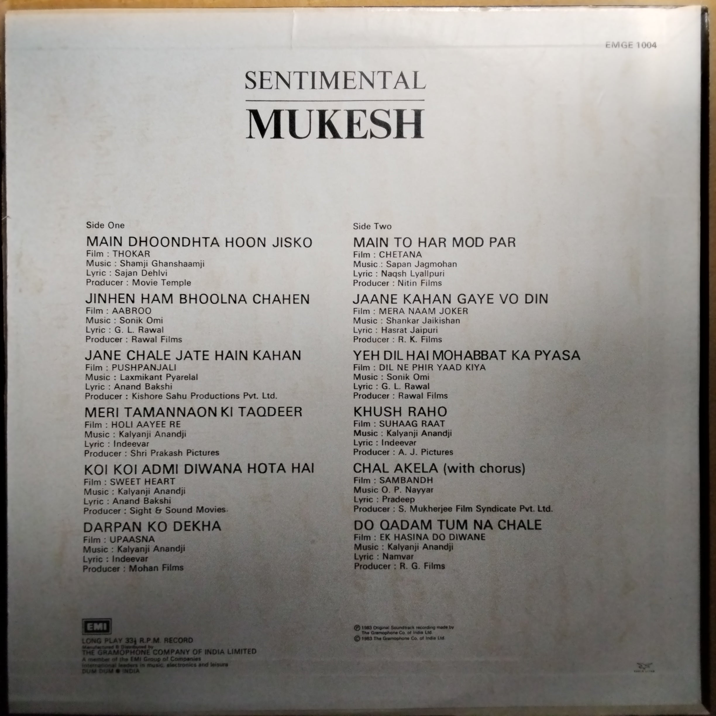 Mukesh - Sentimental Mukesh (Vinyl)