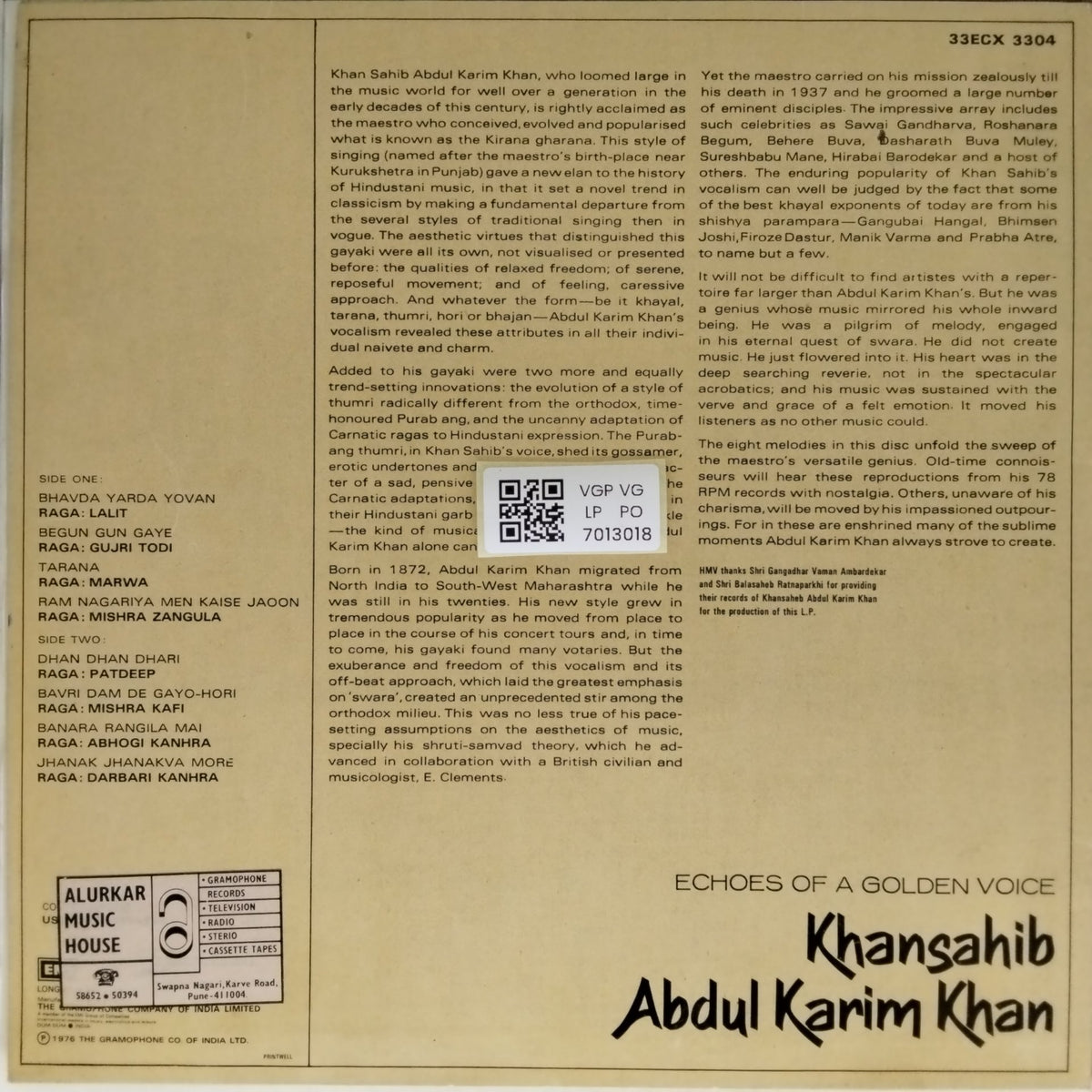 Abdul Karim Khan - Echoes of a Golden Voice (Vinyl)
