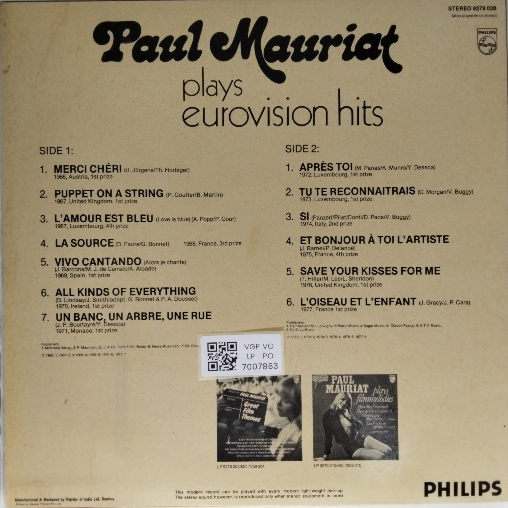 Paul Mauriat - Plays Eurovision Hits (Vinyl)