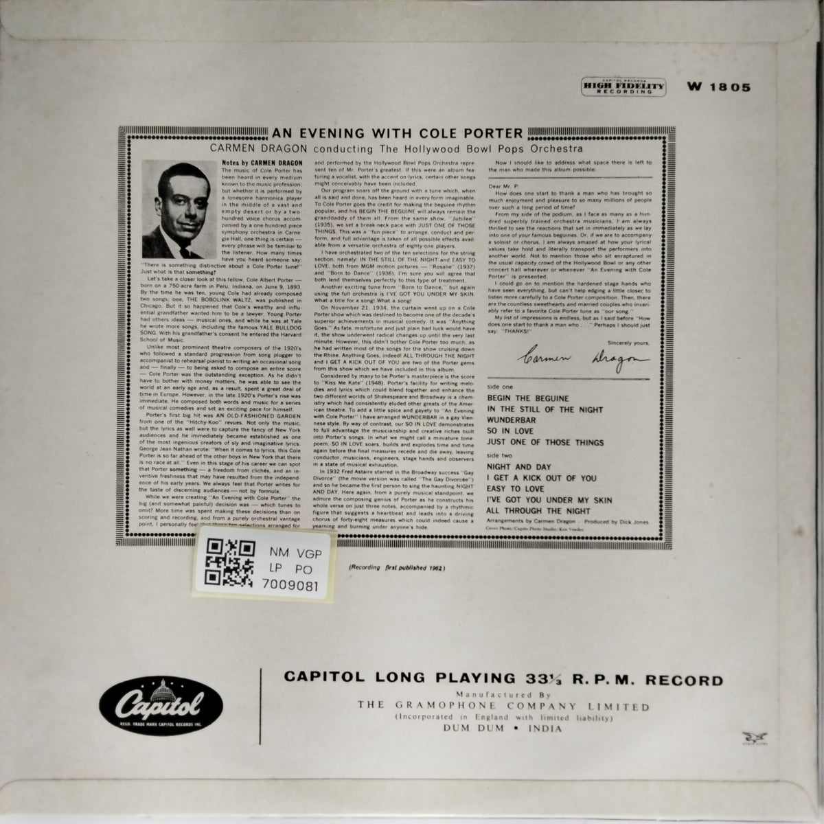 Carmen Dragon, Hollywood Bowl Pops Orchestra - An Evening With Cole Porter (Vinyl)