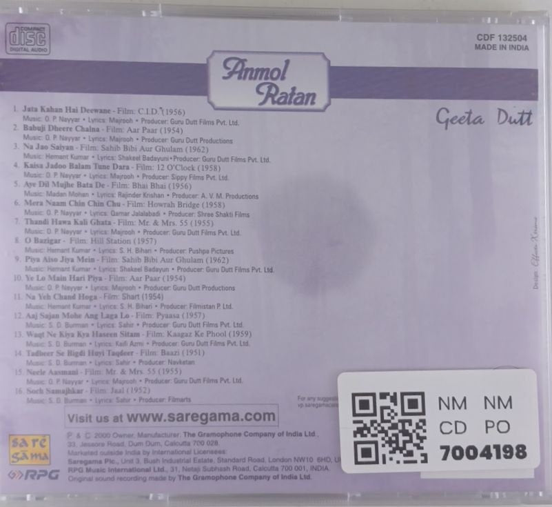 Geeta Dutt, O. P. Nayyar, Hemant Kumar - Anmol Ratan: Jata Kahan Hai Deewane (CD)