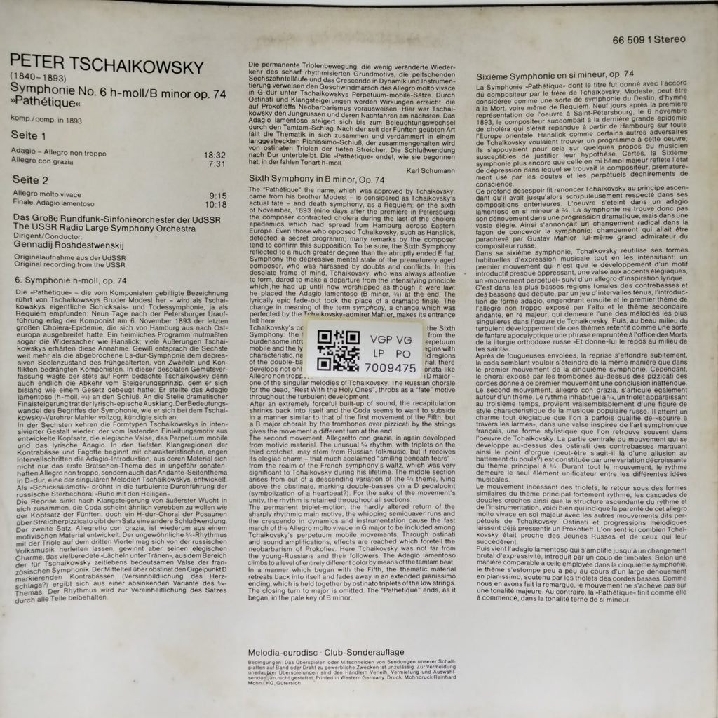 Gennadij Roshdestwenskij - Tschaikowsky, 6. Sinfonie "Pathétique" (Vinyl)