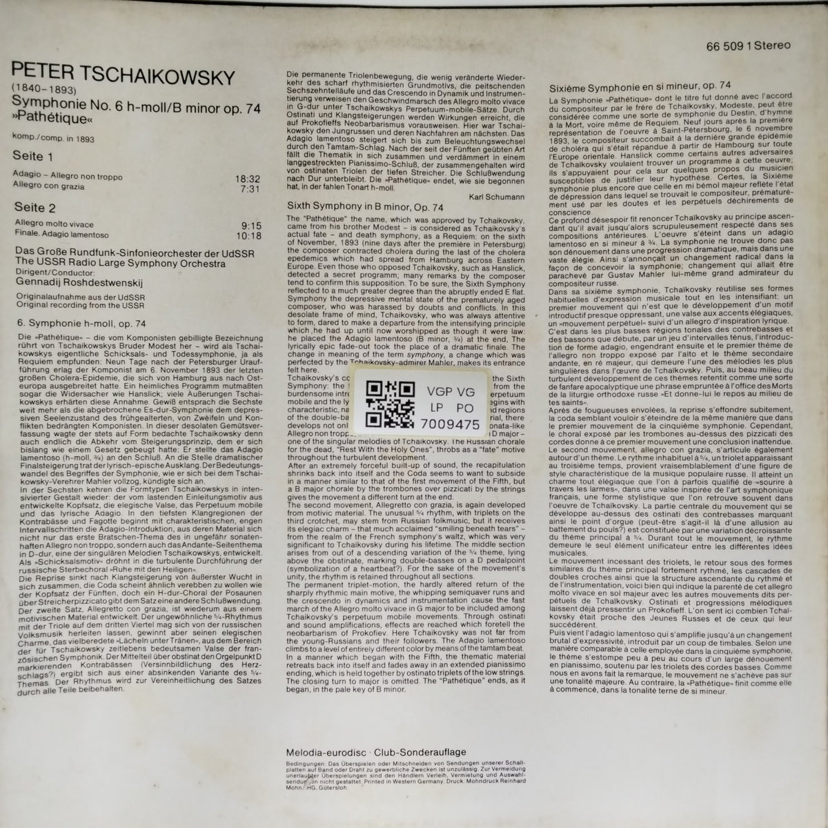 Gennadij Roshdestwenskij - Tschaikowsky, 6. Sinfonie "Pathétique" (Vinyl)
