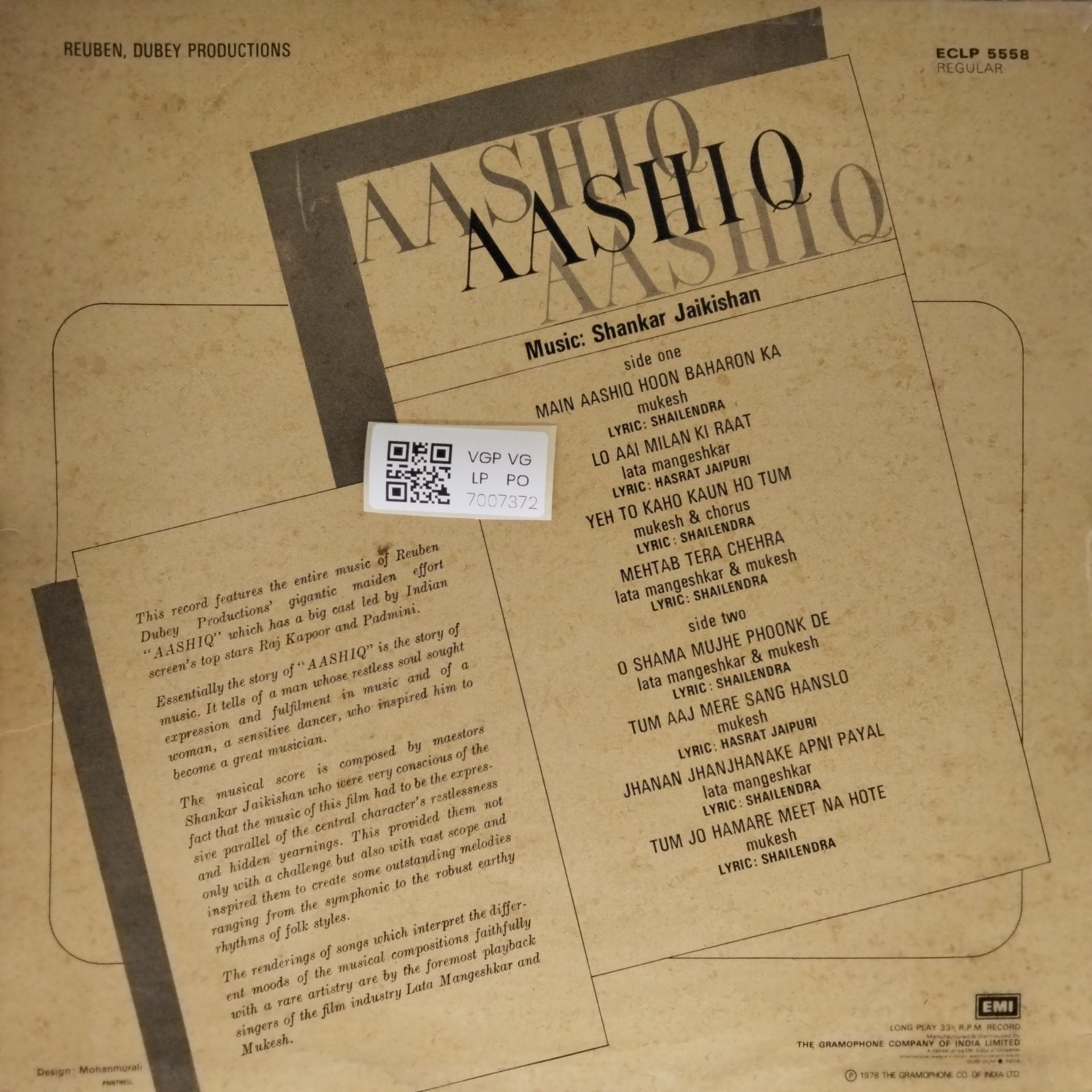 Shankar Jaikishan - Aashiq (Vinyl)