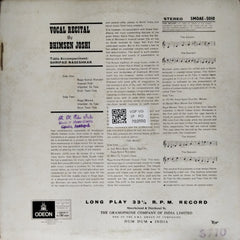 Bhimsen Joshi - Vocal Recital (Vinyl)