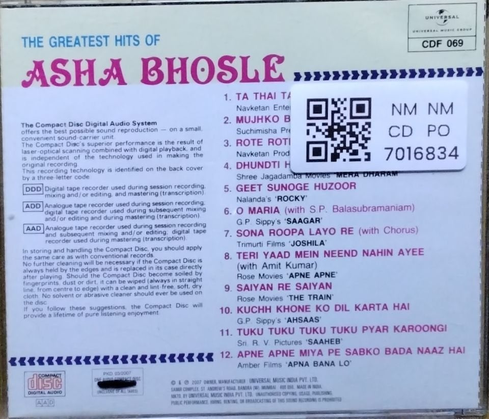Asha Bhosle - The Greatest Hits of Asha Bhosle (CD)