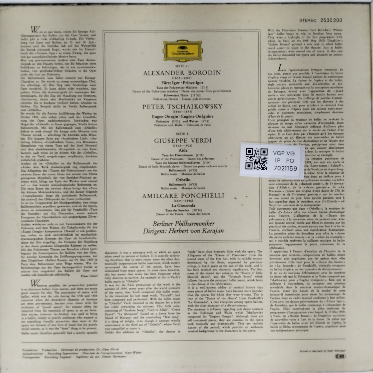 Herbert von Karajan, Berliner Philharmoniker - Opernballette (Vinyl)