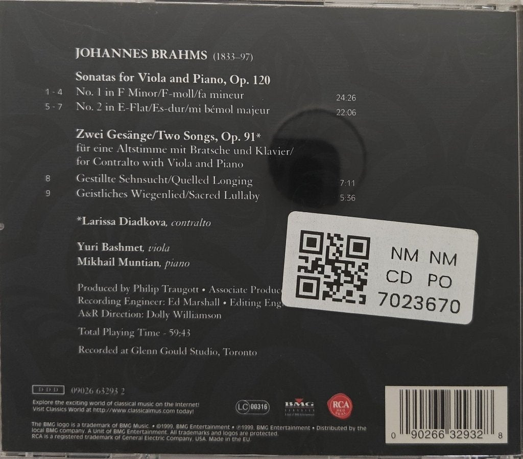 Yuri Bashmet, Mikhail Muntian, Larissa Diadkova - Brahms: Viola Sonatas, Two Songs (CD)