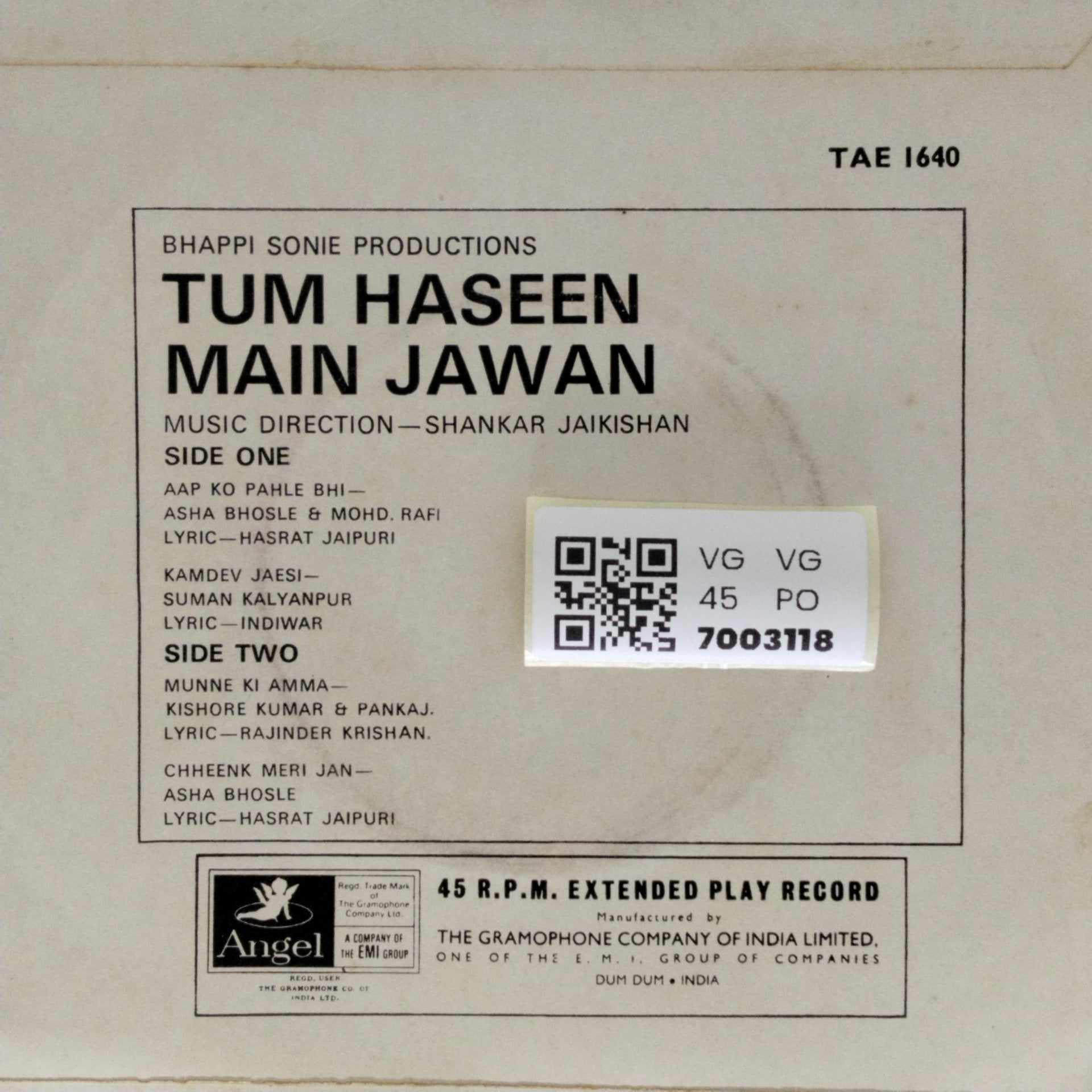 Shankar Jaikishan - Tum Haseen Main Jawan (45-RPM)