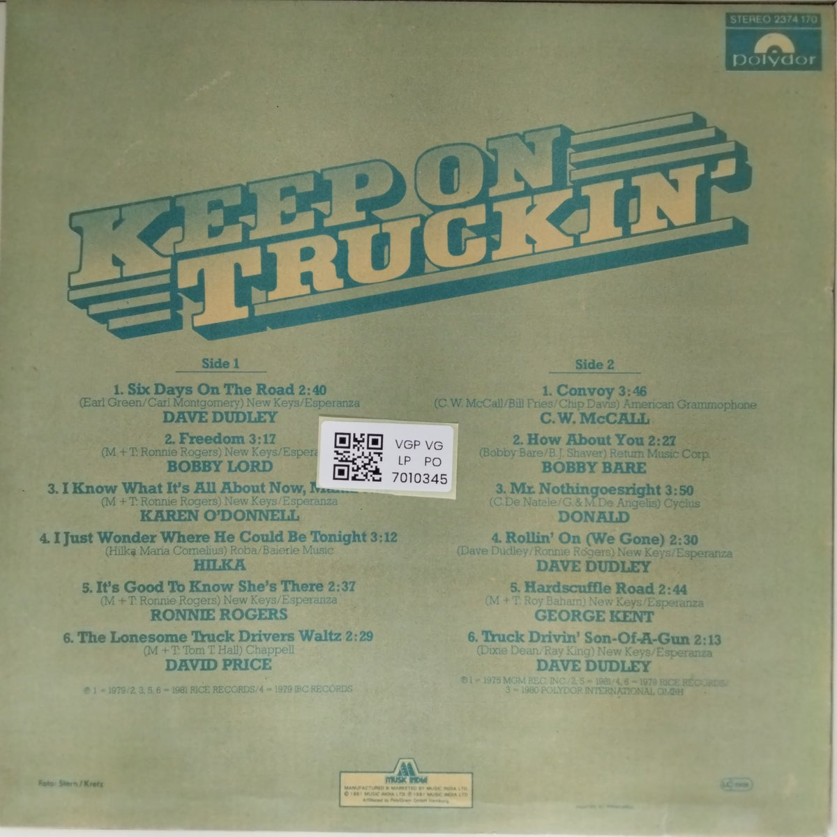 Dave Dudley, Hilka, David Price, C. W. McCall, Bobby Bare, George Kent, Various - Keep On Truckin' (Vinyl)
