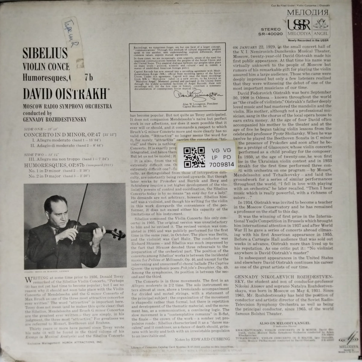 David Oistrakh, Moscow Radio Symphony Orchestra - Sibelius Violin Concerto (Vinyl)