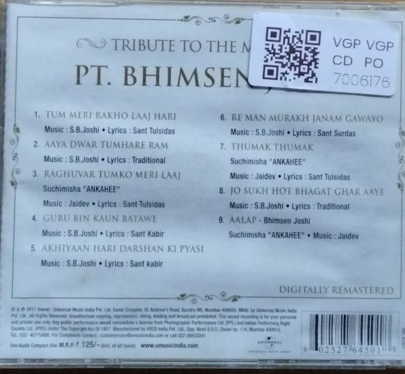Bhimsen Joshi - Tribute to the Maestro: Pt. Bhimsen Joshi (CD)