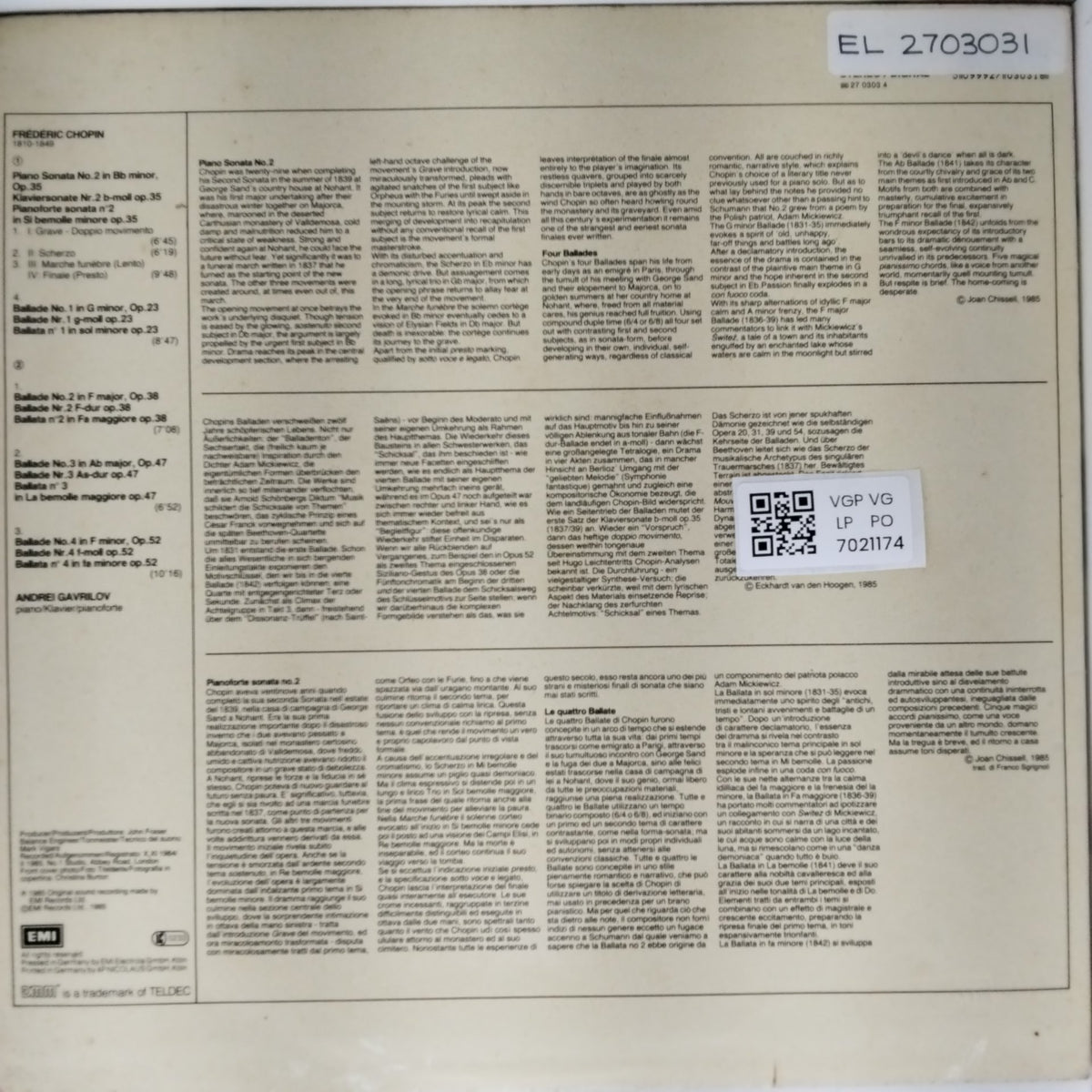 Andrei Gavrilov - Chopin: 4 Ballades Sonata No. 2 in B flat minor (Vinyl)