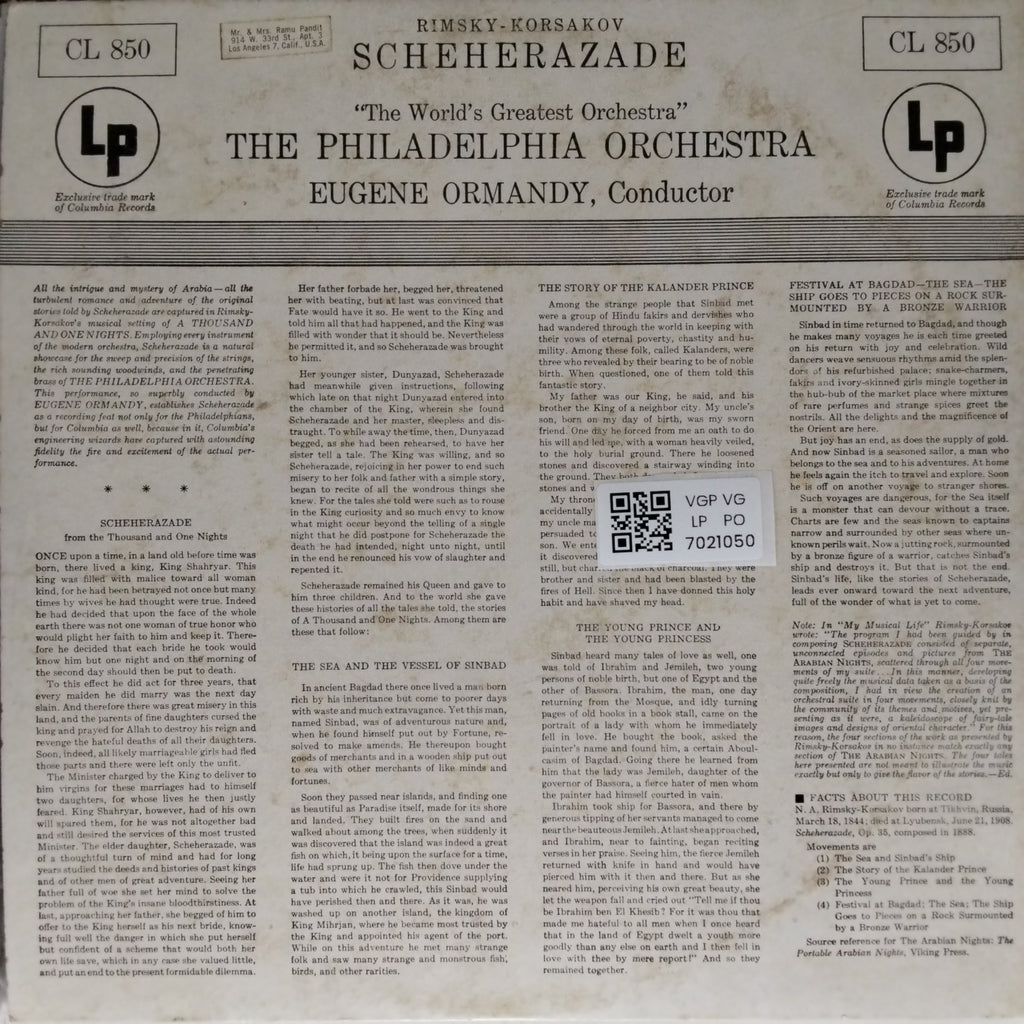 Rimsky-Korsakov, The Philadelphia Orchestra, Eugene Ormandy - Scheherazade, Op. 35 (Vinyl)