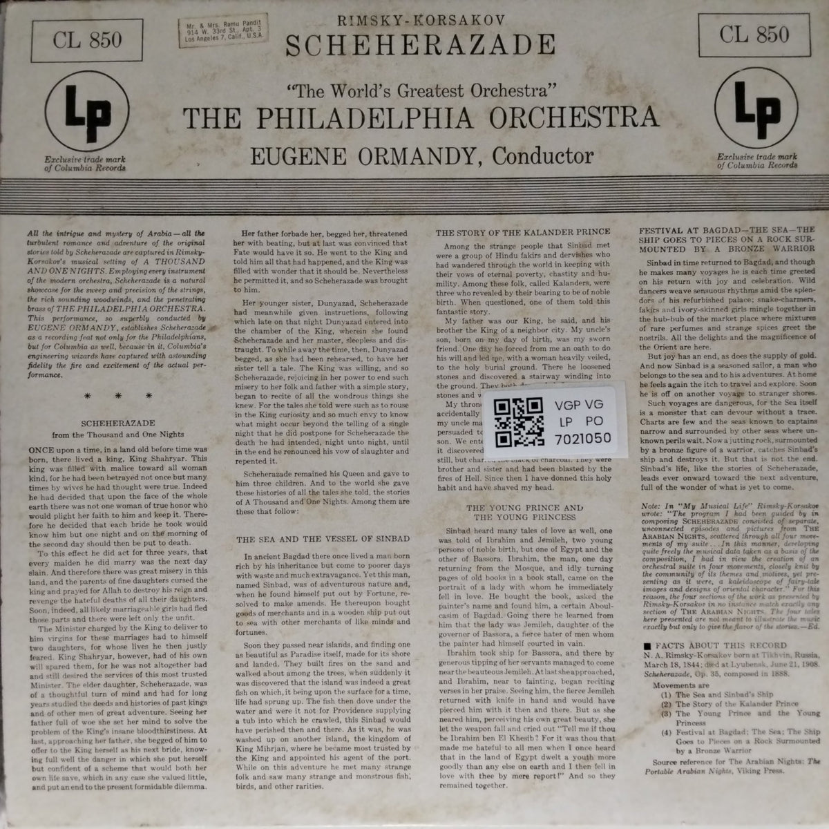 Rimsky-Korsakov, The Philadelphia Orchestra, Eugene Ormandy - Scheherazade, Op. 35 (Vinyl)