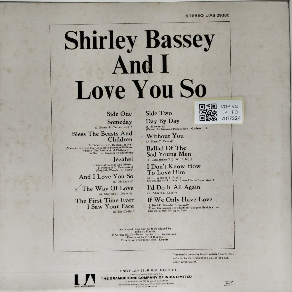Shirley Bassey - And I Love You So (Vinyl)