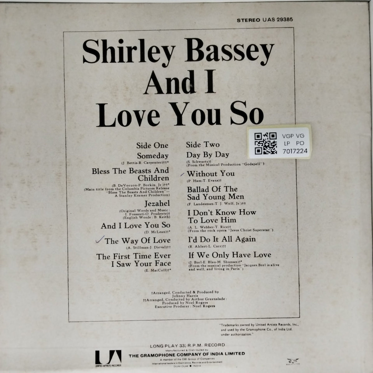 Shirley Bassey - And I Love You So (Vinyl)