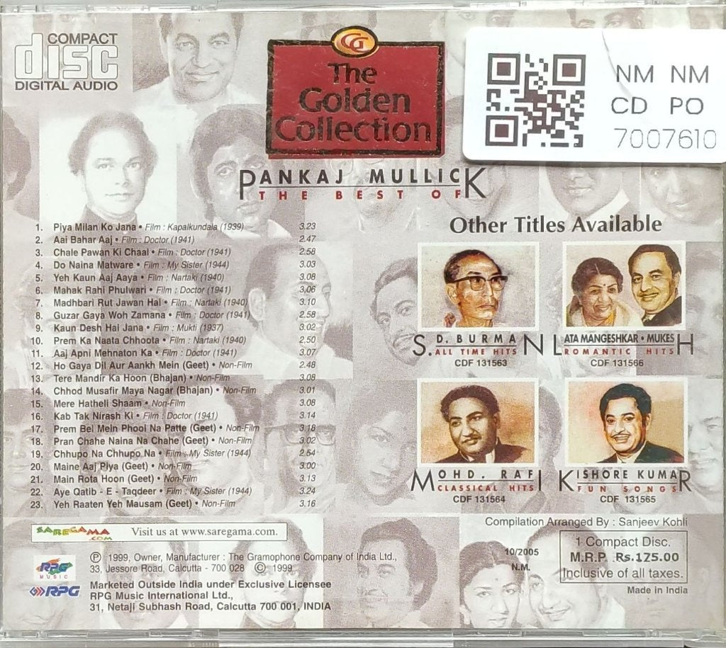 Pankaj Mullick - The Golden Collection: The Best of K (CD)
