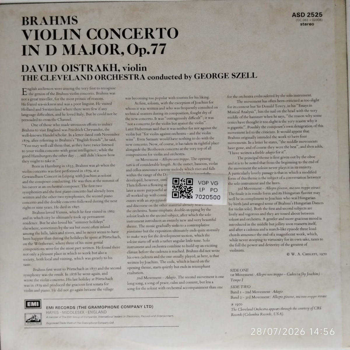 David Oistrakh, George Szell, The Cleveland Orchestra - Brahms Violin Concerto (Vinyl)