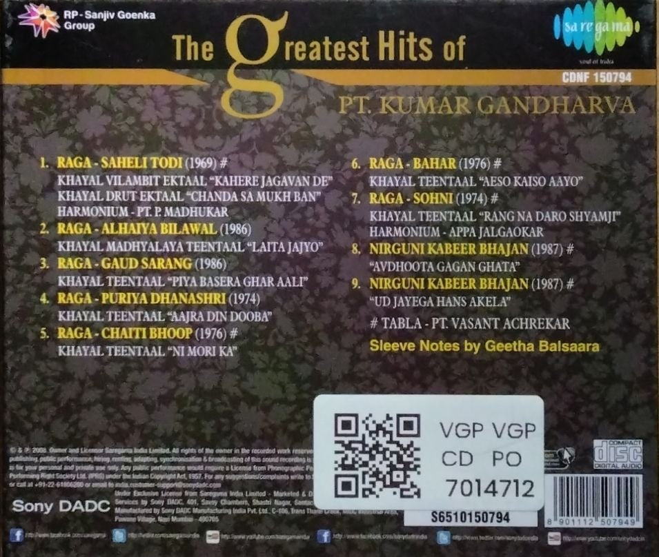 Pt. Kumar Gandharva - The Greatest Hits of Pt. Kumar Gandharva (CD)