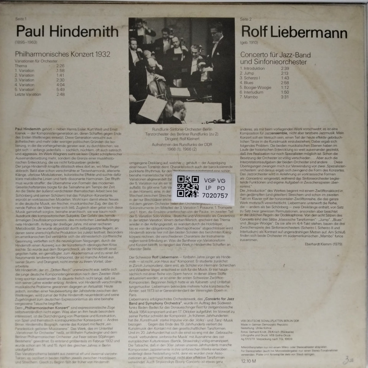 Paul Hindemith, Rolf Liebermann - Philharmonisches Konzert / Concerto für Jazzband und Sinfonieorchester (Vinyl)