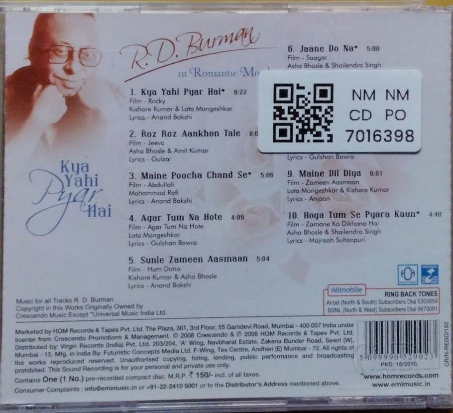 R.D. Burman - Kya Yahi Pyar Hai - In Romantic Mood (CD)