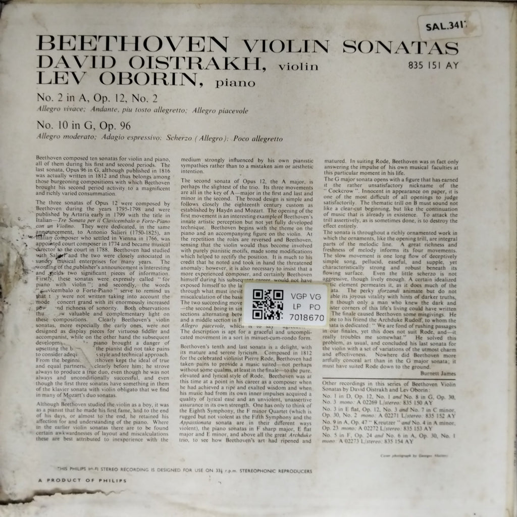David Oistrakh, Lev Oborin - Beethoven Violin Sonatas (Vinyl)
