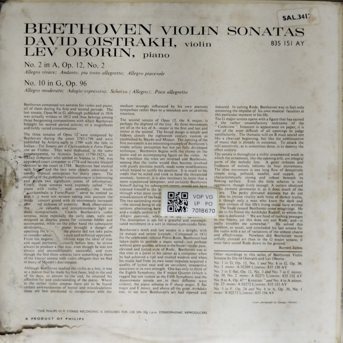 David Oistrakh, Lev Oborin - Beethoven Violin Sonatas (Vinyl)