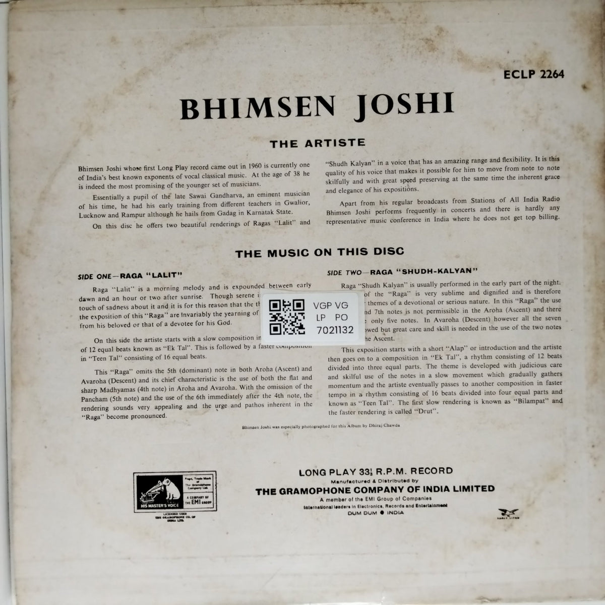 Bhimsen Joshi - Raga Lalit Raga Shudh-Kalyan (Vinyl)