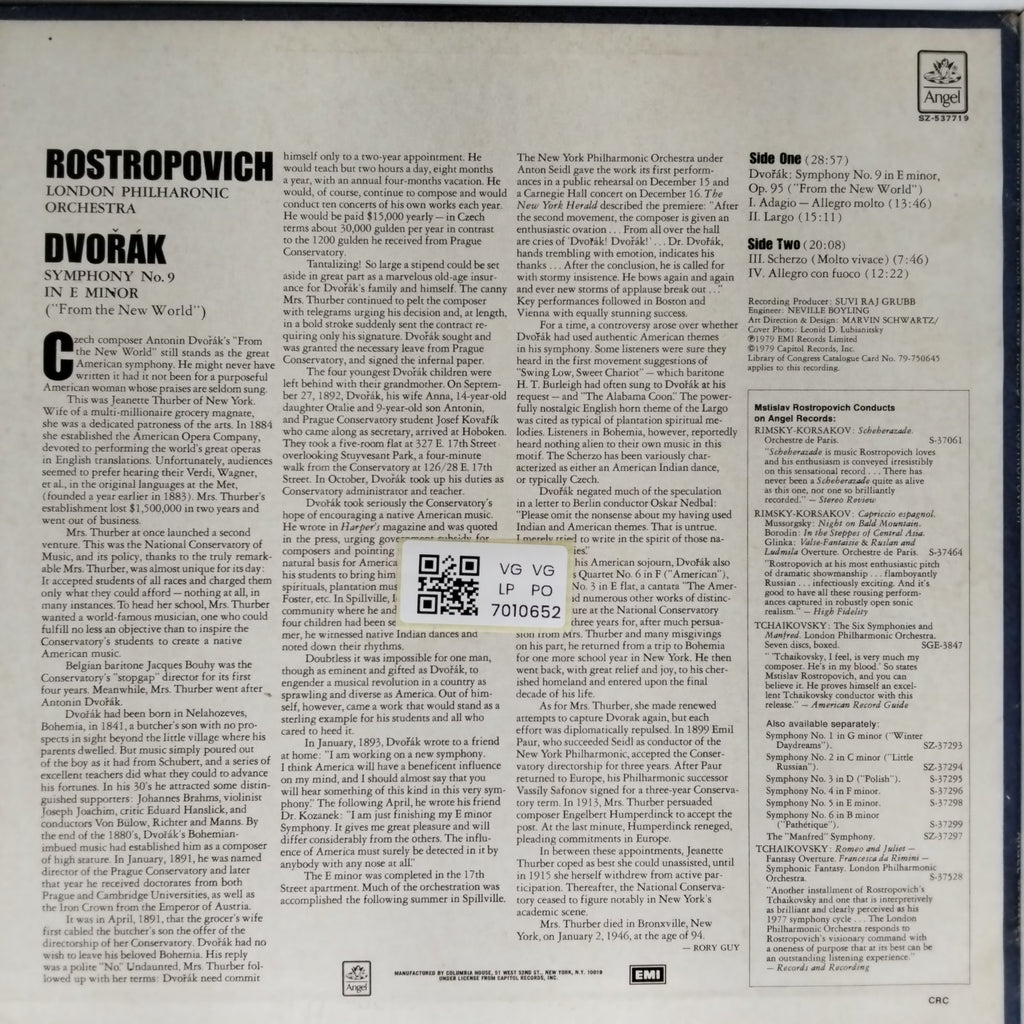 Dvorak, Rostropovich, London Philharmonic Orchestra - Symphony No. 9 in E Minor "From the New World" (Vinyl)