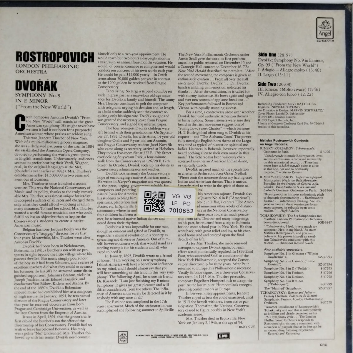 Dvorak, Rostropovich, London Philharmonic Orchestra - Symphony No. 9 in E Minor "From the New World" (Vinyl)