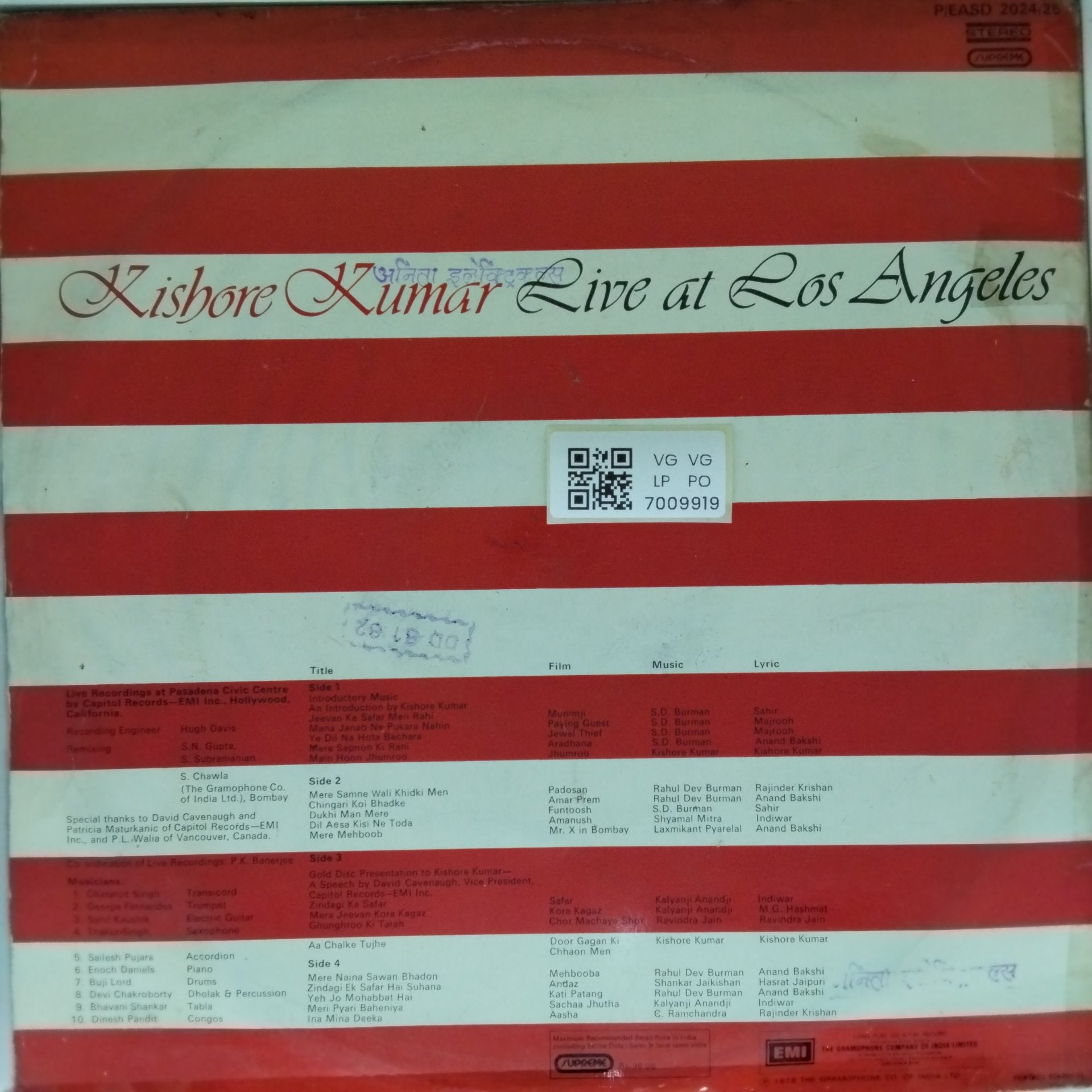 Kishore Kumar - Live at Los Angeles (Vinyl)