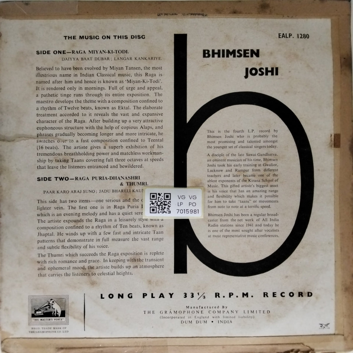 Bhimasen Joshi - Raga Miyan Ki Todi - Raga Puriya Dhanashri (Vinyl)