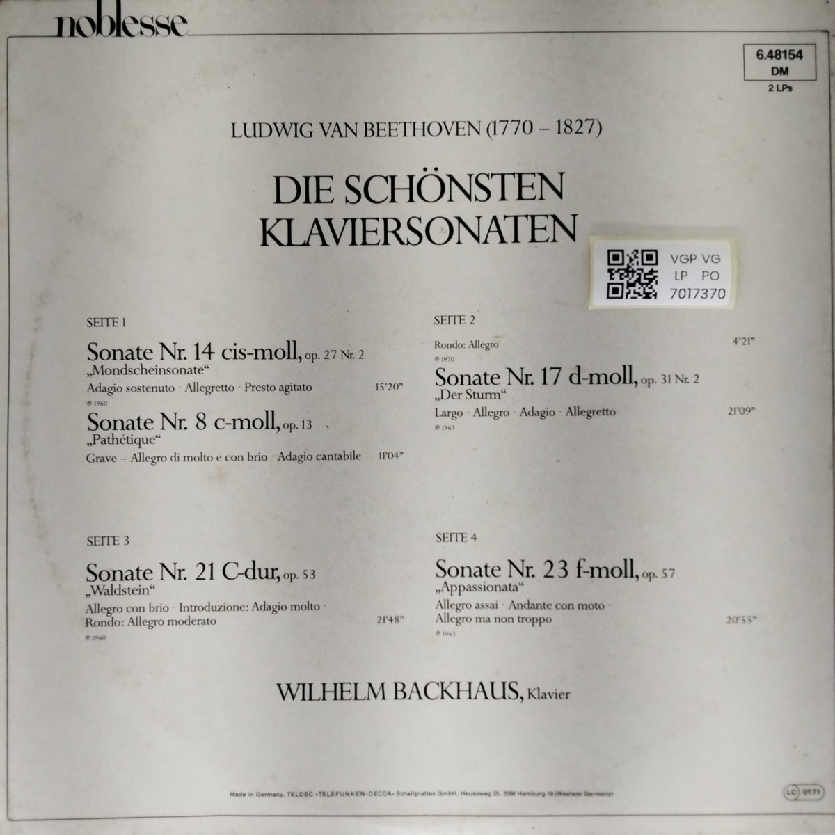 Ludwig van Beethoven, Wilhelm Backhaus - Die Schönsten Klaviersonaten (Vinyl) (2)