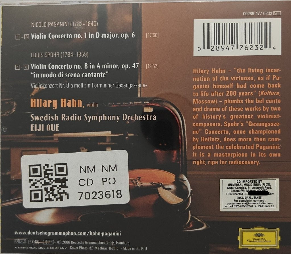 Hilary Hahn,- Paganini Violin Concerto No. 1 / Spohr Violin Concerto No. 8 (CD)