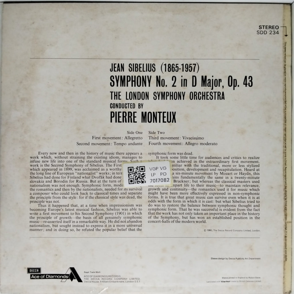 Jean Sibelius, London Symphony Orchestra, Pierre Monteux - Symphony No. 2 (Vinyl)