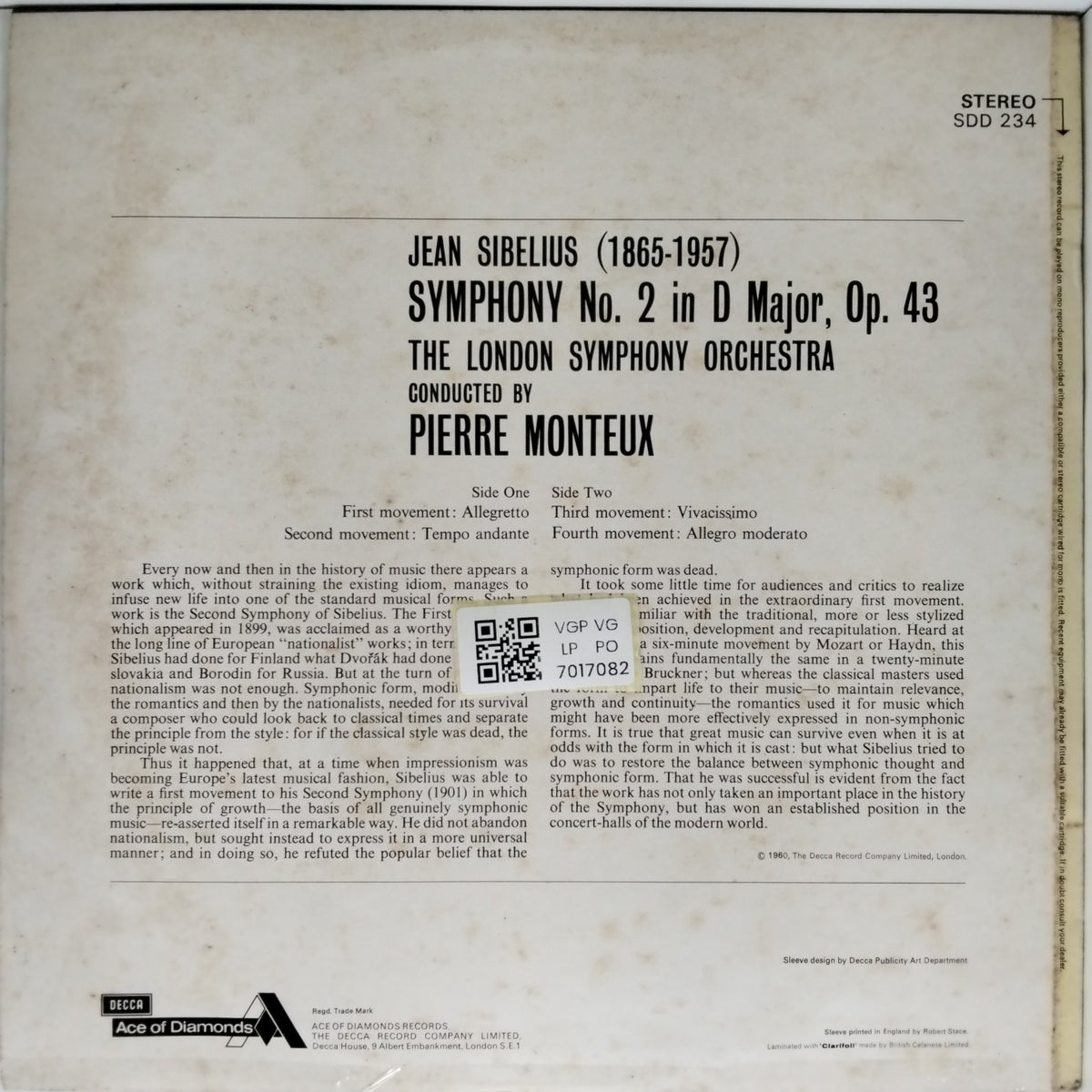 Jean Sibelius, London Symphony Orchestra, Pierre Monteux - Symphony No. 2 (Vinyl)
