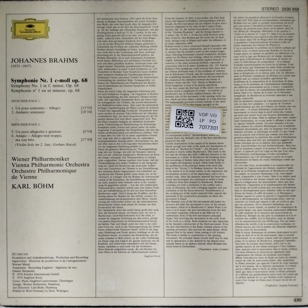 Karl Böhm, Johannes Brahms - Symphonie Nr. 1 (Vinyl)