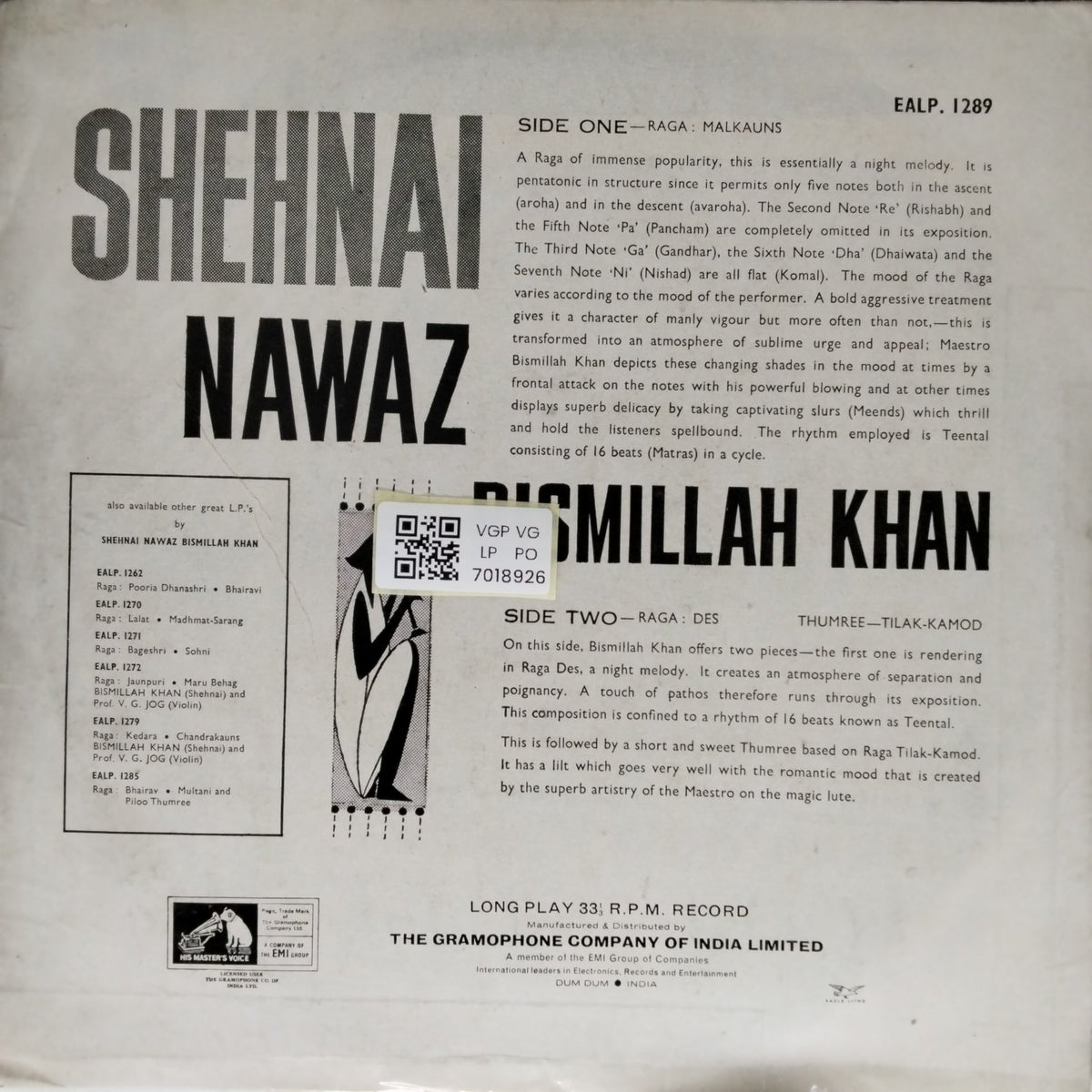 Bismillah Khan - Shehnai Nawaz Bismillah Khan (Vinyl)